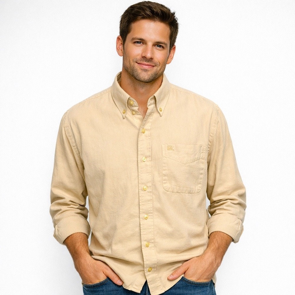 Cutter & Buck Chamois Cloth Shirt Pale Yellow 100 % Cotton Button Front Mens‎ XL